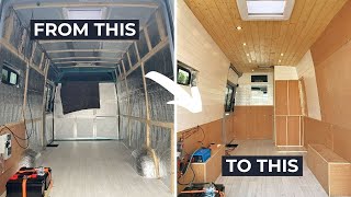 Wood Cladding Our Campervan Walls  DIY Sprinter Conversion [upl. by Halfon]