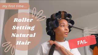 HAIR ROLLERS FOR THE FIRST TIME on long thick 4A natural hair  FAIL [upl. by Desdamonna715]