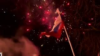 Celebrations in Donetsk after Putin recognizes breakaway regions [upl. by Ahsinyt]