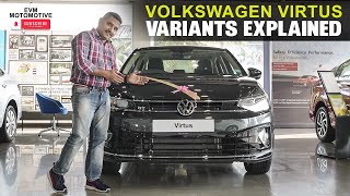 Volkswagen Virtus Variants Explained  EVM Volkswagen  EVM Motomotive [upl. by Ijat]