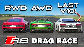 620hp Audi R8 GT v AWD R8 v RWD R8 DRAG RACE [upl. by Edmonds]