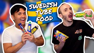 Americans Try Swedish Tube Food 🇸🇪🧀 Kalles Shrimp Cheese  More [upl. by Intruoc]