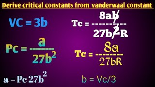 Derive critical constants from vanderwaal constant tamil  Gaseous state [upl. by Risa]