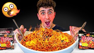 Eating the Worlds SPICIEST Noodles  Korean Noodle Challenge [upl. by Noyr]