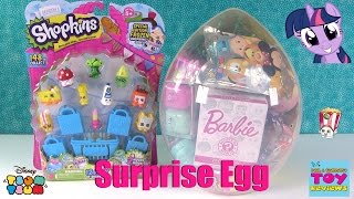 Shopkins Giant Surprise Egg Barbie Squinkies Disney Tsum Tsum amp More Toy Opening  PSToyReviews [upl. by Seltzer139]