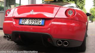 Ferrari 599 HGTE vs 599 GTB INSANE Revs [upl. by Elocn]