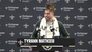 Tyrann Mathieu on INT in Win  SaintsFalcons Postgame  2024 NFL Week 10 [upl. by Neemsaj]