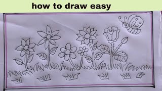 how to draw flower garden easyflower garden drawing [upl. by Yeknarf]