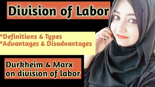 Division of labor with types advantages amp disadvantages Durkheim amp Marx on division of labor [upl. by Domella949]