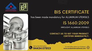 BIS CERTIFICATION FOR ALLUMINIUM UTENSILS AS PER IS 1660 2009 [upl. by Nairadas]