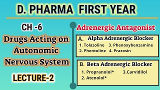 Adrenergic AntagonistDrugs acting on ANSCH6L2Pharmaceutical chemistryDPharmFirst Year [upl. by Iruam484]