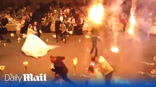 Shocking new Iraq wedding drone footage showing moment venue set ablaze [upl. by Irtimed481]