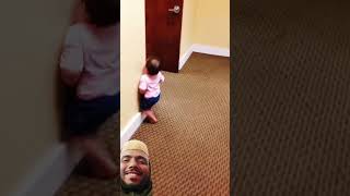 Baby runs into wall learning to walk2024 [upl. by Naillimxam]