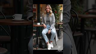 Top Trend Autumn Winter 2024 Street Fashion Wool Wrap Coat Striped Turtleneck HighWaist Mom Jeans [upl. by Ancilin]