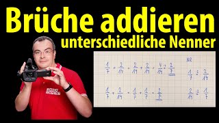 Brüche addieren  unterschiedliche Nenner  langsam und ausführlich erklärt  Lehrerschmidt [upl. by Eeladnerb759]