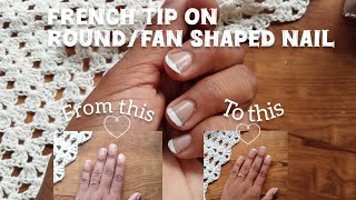 Easy french manicure style nails Round and fan shaped nails [upl. by Mohammad]