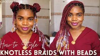 HOW TO Style Knotless Braids with Beads HAIRSTYLES [upl. by Deenya668]