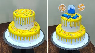 Pineapple Step Cake Design Happy Birthday Cake  Simple Step Cake Design  One Tier Cake Design [upl. by Ronnholm]