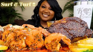 SEAFOOD MUKBANG  GARLIC SHRIMP  RIBEYE STEAK  GREEN LIP MUSSELS [upl. by Elagiba]