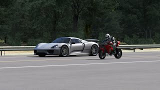 Kawasaki Ninja H2R Supercharged 2016 vs Porsche 918 Spyder 2014 at Yatabe Test Track [upl. by Kcirddehs174]