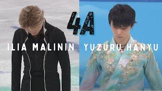 Ilia Malinin amp Yuzuru Hanyu QUAD AXEL  side by side comparison [upl. by Sawyor]