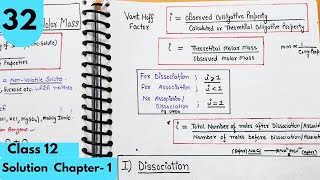 Vant Hoff factor Abnormal molar mass Degree of Dissociation AssociationSolutions Class12 [upl. by Gathers]