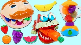 Feeding Mr Play Doh Head and Mr Bulldog Fruit Slime Smoothies Using Toy Blender [upl. by Cowden]