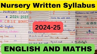 Nursery Syllabus 202425 English and Maths CBSC BoardNursery class [upl. by Ynettirb]