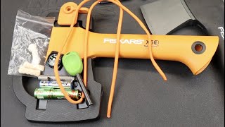 Hatchet Handle Survival EDC Kit Fiskars X5 with fire starter light compass whistle tinder etc [upl. by Vinia226]