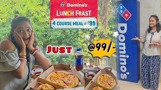 Dominos 4 course meal rs 99 combo  Dominos new offers all details  Dominos lunch feast [upl. by Ymerej650]