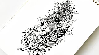 Zentangle Art  How to draw a zentangle feather [upl. by Hedvah]