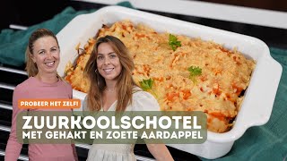 Zuurkoolschotel met gehakt en zoete aardappel [upl. by Harelda]