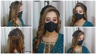 Braid hairstyle for wedding short hair  front hairstyle for saree open hair  party hairstyle [upl. by Hairahcaz478]