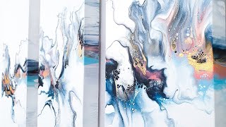 Acrylic Pouring  MUST SEE  Triptych Fluid Acrylic Painting [upl. by Halpern981]