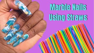 Marble Nails Using a Straw  No Blooming gel Nail Hack  Gel x Nails [upl. by Ahsinan]