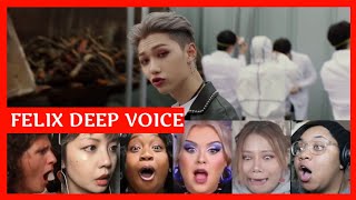 quotFelix Deep Voicequot Stray Kids  Gods Menu Reaction Compilations [upl. by Euqirne]