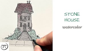 Whimsical Stone House Watercolor tutorial [upl. by Nniw173]