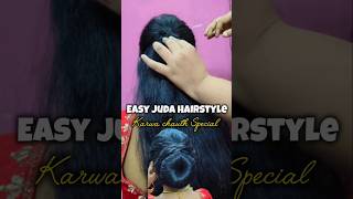 Karwa chauth Simple Hairstyle No Heat  No back Combing hairstyle hair karwachauth shortsfeed [upl. by Chiaki]