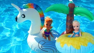 Elsa and Anna Toddlers play at the Swimming pool on their Fun new Floaties [upl. by Nodnar]