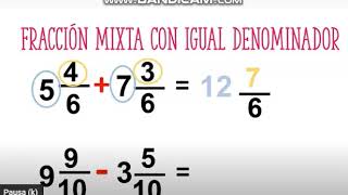 Adición y Sustracción de fracciones mixtas con igual denominador [upl. by Germain]