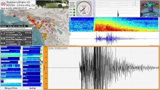 M 38  19km SSW of Malibu CA 7223  RaspberryShake 4D Seismograph RD29A Chino Hills CA [upl. by Atinahs839]