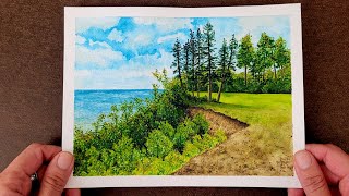 100 Subscribers  How To Paint Realistic Landscape with Watercolors Step by Step Tutorial NO MUSIC [upl. by Nata]