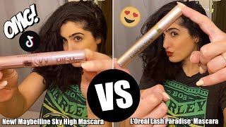 NEW MAYBELLINE SKY HIGH MASCARA vs LOREAL VOLUMINOUS LASH PARADISE I First Impressions amp Review [upl. by Menard318]