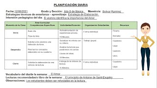 COMO HACER LA PLANIFICACION DIARIA [upl. by Norwood453]