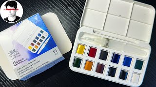 Unboxing Winsor amp Newton Cotman Watercolor Paint Set 12 Half Pan Water Brush Pen and Mixing Palette [upl. by Antonie]