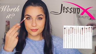 JESSUP BRUSHES WHITE AND ROSE GOLD 15 EYE BRUSHES FOR 17€  REVIEW AND TRY OUT  Leonor Pinto [upl. by Larrej]