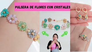 Cómo hacer pulsera de flores con cristales o perlas y mostacillas [upl. by Carpio]