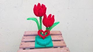 🌷 ARREGLO TULIPÁN LIMPIAPIPAS pipecleaner flower [upl. by Adnahsed421]