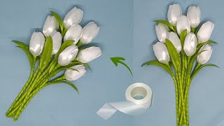 DIY Easy Satin Ribbon Flower Tulips  Tulip Flower Making With Satin Ribbon [upl. by Fillbert]