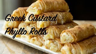 Galaktoboureko Rolls Greek Custard Phyllo Rolls [upl. by Skcirdnek]